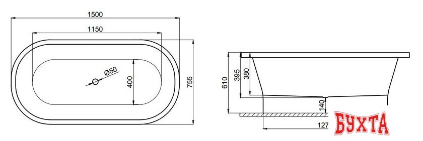 Ванна Polimat Amona 150x75 00415 (розовый)