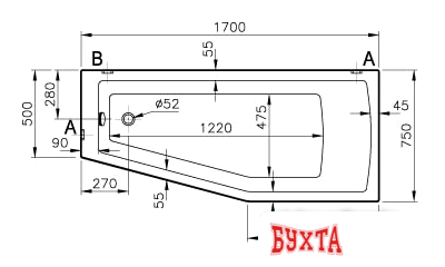 Ванна Vitra Neon 170x75