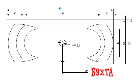 Ванна Riho Linares 180x80 BT46 (без ножек)