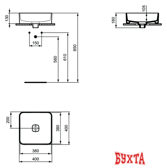 Умывальник Ideal Standard Strada II Square Vessel 40 T296201