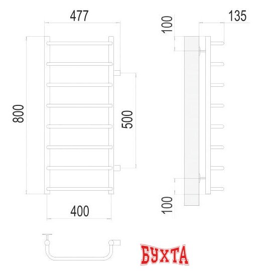 Полотенцесушитель TERMINUS Стандарт П8 400x800 бп 500 (хром)