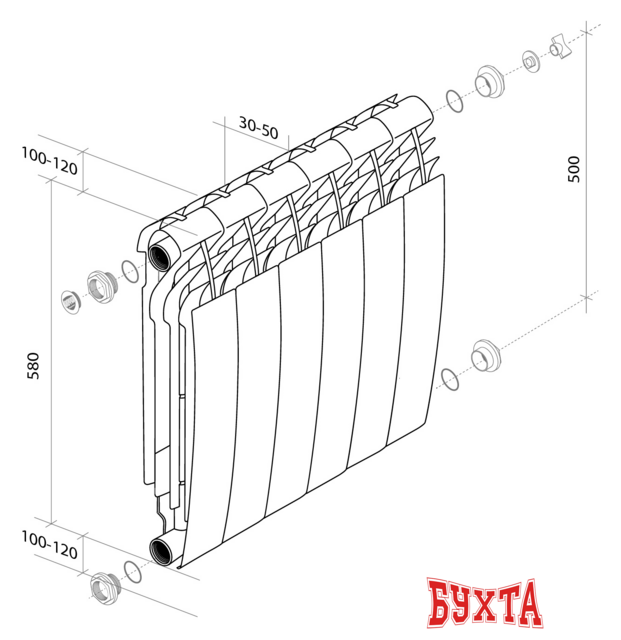 Алюминиевый радиатор Royal Thermo Biliner Alum 500 Silver Satin (10 секций) 