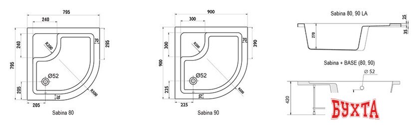 Душевой поддон Ravak Sabina LA 90x90 [A217001020]