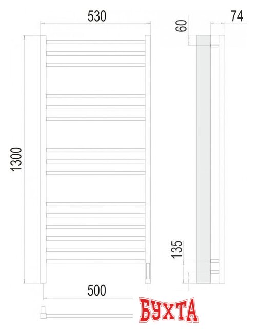 Полотенцесушитель TERMINUS Сицилия П15 500x1300 (RAL 9005 черный матовый)
