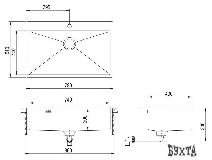 Кухонная мойка Aquasanita AIR 100 M + cмеситель AquaSanita 7763 002 steel