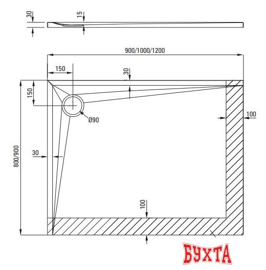 Душевой поддон Deante Kerria Plus KTS 045B 100x90