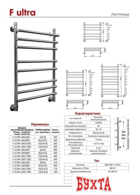 Полотенцесушитель Luxon F Ultra 120x50 (нижнее подключение)