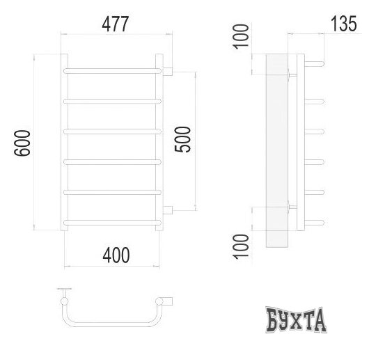 Полотенцесушитель TERMINUS Стандарт П6 400x600 бп (хром)