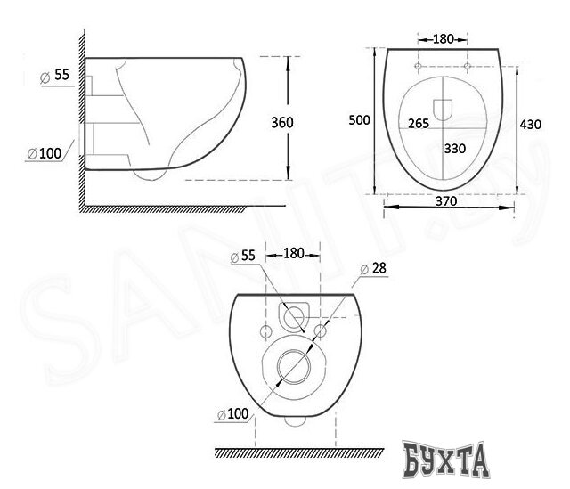 Унитаз подвесной Roxen Egg в комплекте с инсталляцией StounFix Slim 6 в 1 964008 (кнопка: белый глянец)