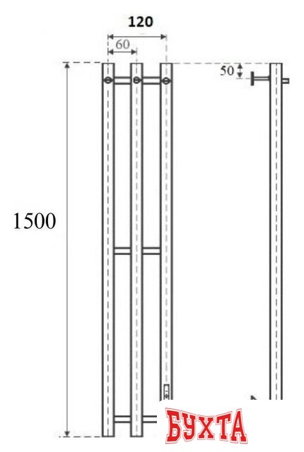 Полотенцесушитель Маргроид Inaro СНШ 150*6*12 скрытого монтажа, таймер справа (3 крючка)