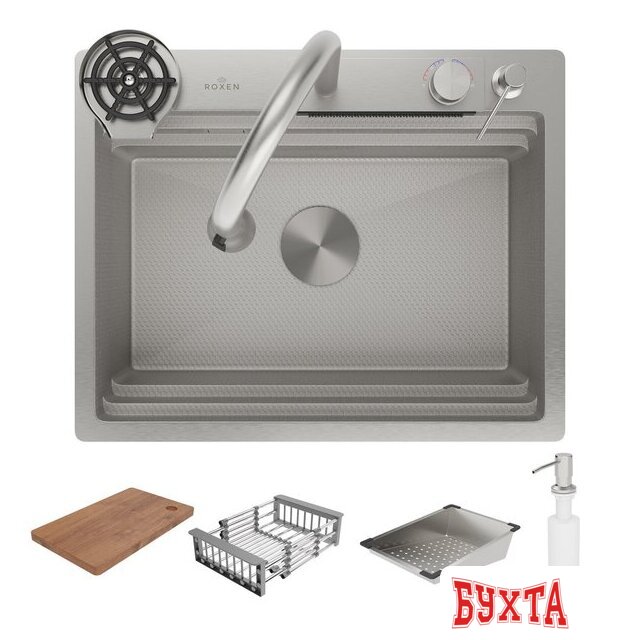 Кухонная мойка Roxen Stage Plus 560250-60-S многофункциональная 8 в 1 (60*48/текстурный сатин)