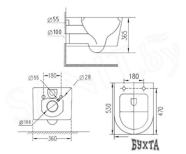 Унитаз подвесной Roxen Vortex Tornado в комплекте с инсталляцией StounFix Slim 6 в 1 964514 (кнопка: хром глянец)