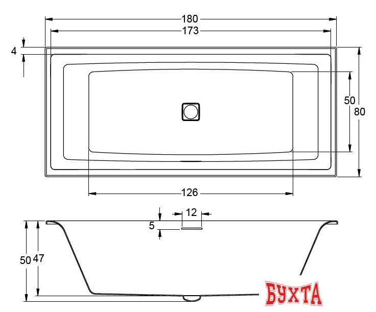 Ванна Riho Still Square Led 180x80 BR0100500K00131 (левая, без ножек)