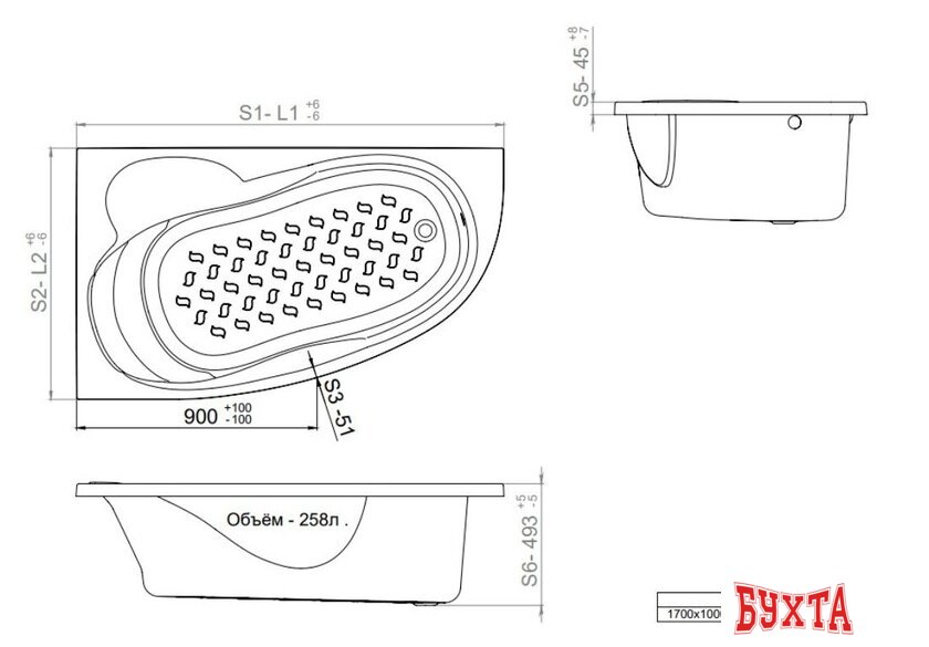 Ванна Triton Изабель гидромассажная 170x100R Комфорт