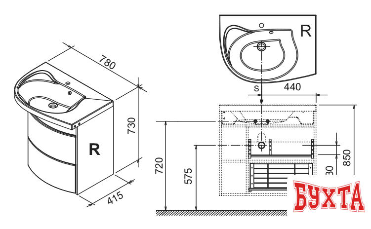 Мебель для ванных комнат Ravak Тумба под умывальник SDU Rosa Comfort L [X000000328]