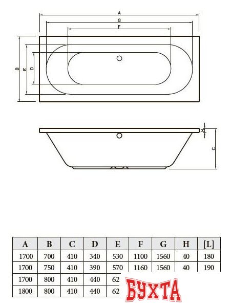 Ванна Bonito Home Ilias 180x80 (с ножками)