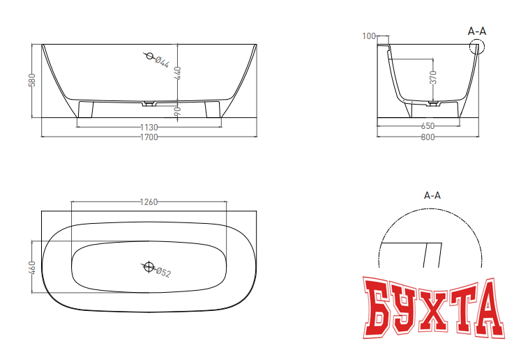 Ванна Umy Home SIDE 170x80 U-Coat UG10711 (белый глянцевый)