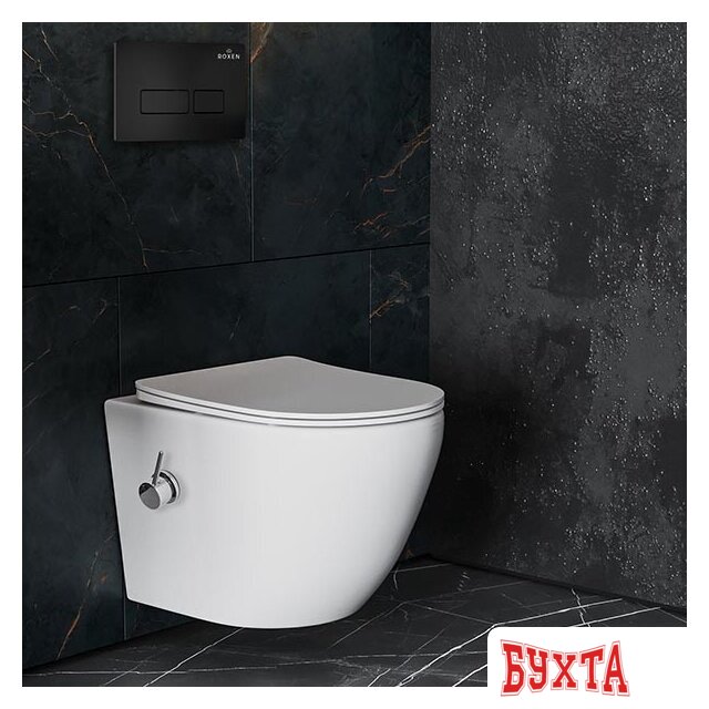 Унитаз подвесной Roxen Antares Bidet в комплекте с инсталляцией StounFix Slim 6 в 1 958156 (кнопка: черный матовый)