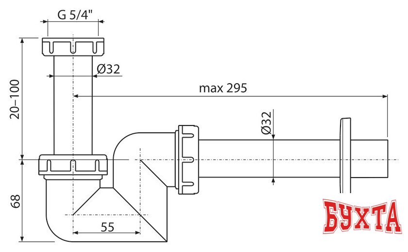 Сифон Alcaplast A45F-DN32-BL-01