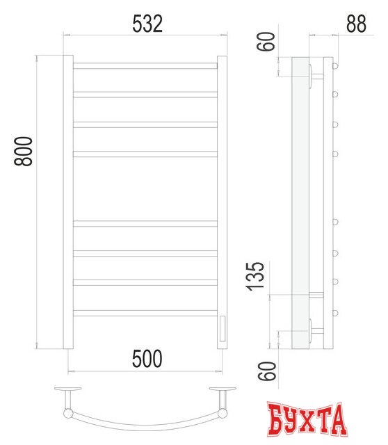 Полотенцесушитель TERMINUS Классик П8 500x800 КС 9003 бп электро (белый)