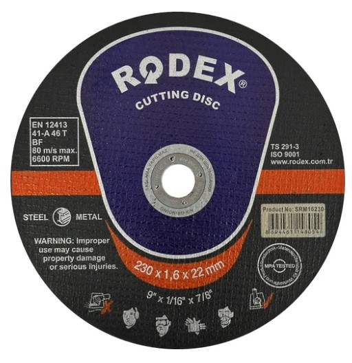 Rodex Отрезной круг по металлу 230х1,6х22 мм SRM16230; страна происхождения - ТУРЦИЯ