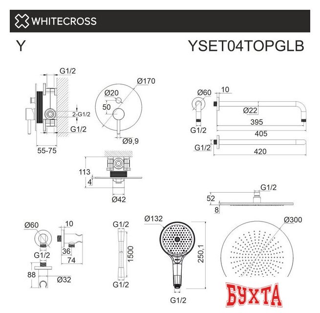Душевая система  Whitecross Y YSET04TOPGLB (брашированное золото)