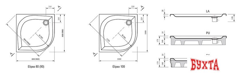 Душевой поддон Ravak Galaxy Elipso LA 80x80