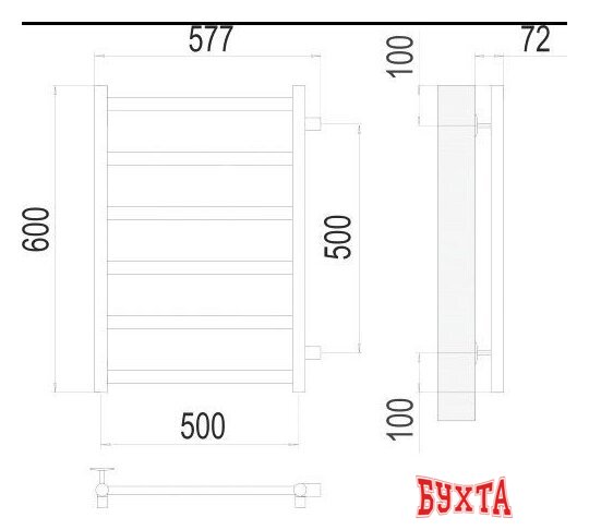 Полотенцесушитель TERMINUS Аврора П6 500x600 бп (матовое золото)