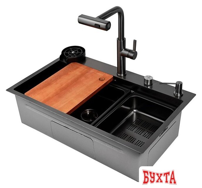 Кухонная мойка ARFEKA ECO AR 750*460 T BLACK PVD NANO DECOR