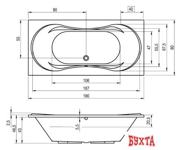 Ванна Riho Supreme 180x80 (без ножек)