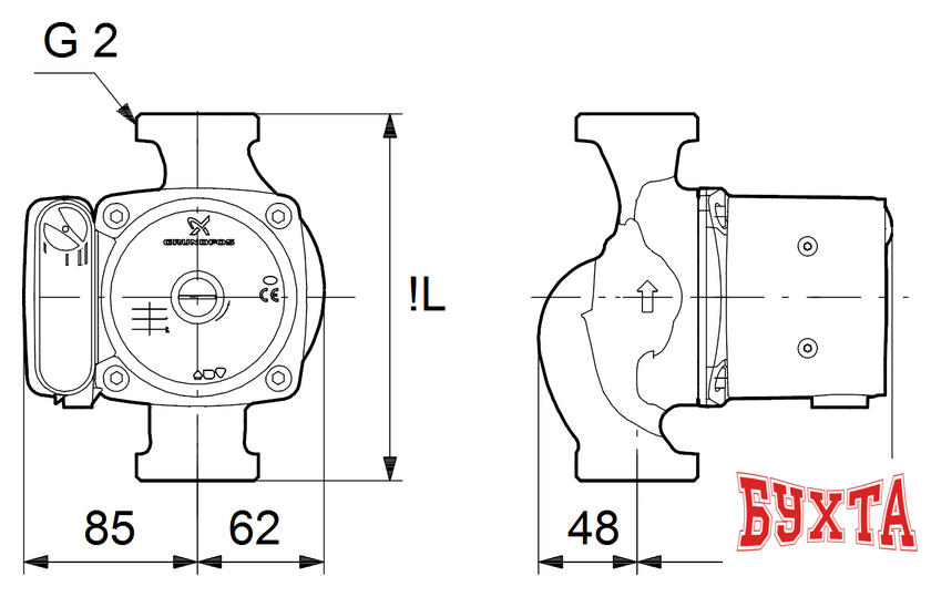 Циркуляционный насос Grundfos UPS 32-55 180