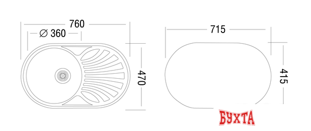 Кухонная мойка Ukinox FAD760.470-GT6K 1R (с сифоном)