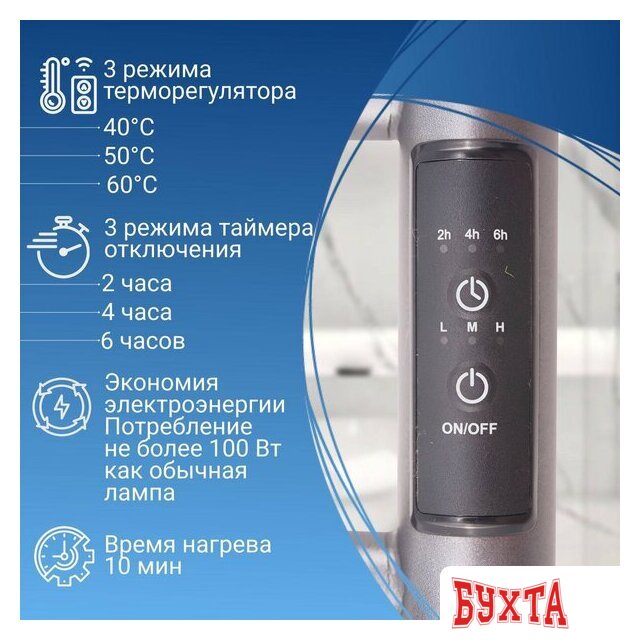 Полотенцесушитель Маргроид Ferrum Inaro СНШ 100*6*12 Графит, скрытого монтажа, таймер справа (6 крючков)