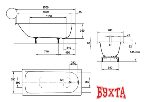 Ванны Kaldewei Eurowa 170x70