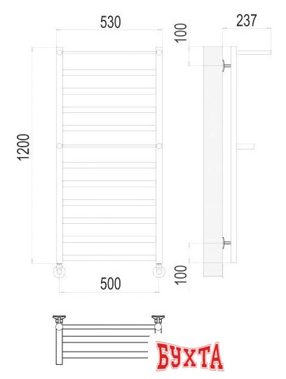 Полотенцесушитель TERMINUS Хендрикс П12 500x1200 нп (хром)