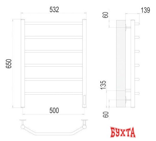 Полотенцесушитель TERMINUS Виктория П6 500x650 нп электро (хром)