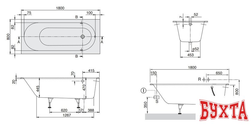 Ванна Villeroy & Boch Oberon 160x75 UBQ160OBE2V