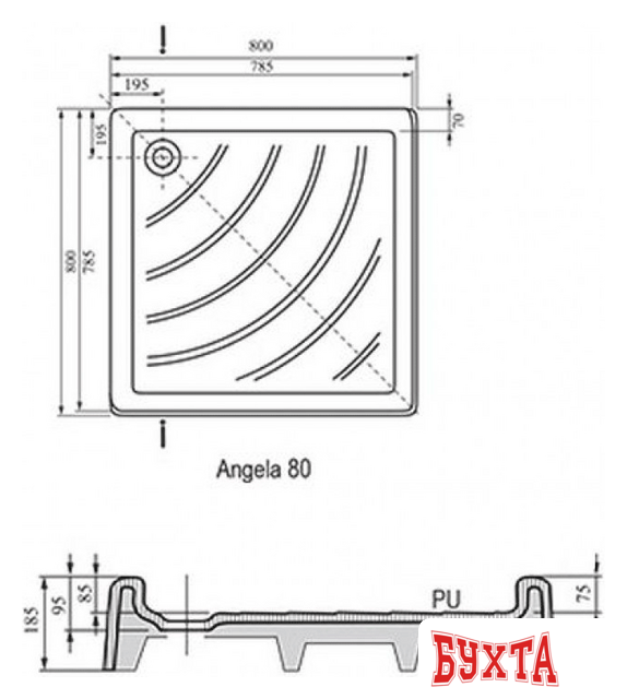 Душевой поддон Ravak Kaskada Angela PU 80x80