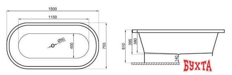 Ванна Polimat Amona 150x75 (отдельностощая, белый)