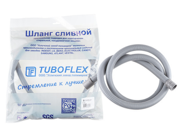 Шланг сливной М для стиральной машины в упаковке (евро слот) 1,5 м, TUBOFLEX, арт. (Россия)