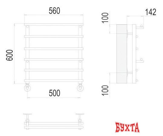 Полотенцесушитель TERMINUS Вента П6 500x600 нп (хром)