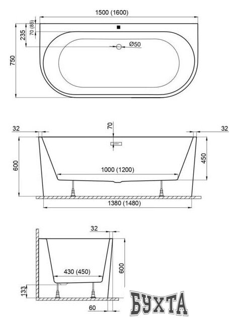 Ванна Polimat Sola 160x75 (пристенная, белый)