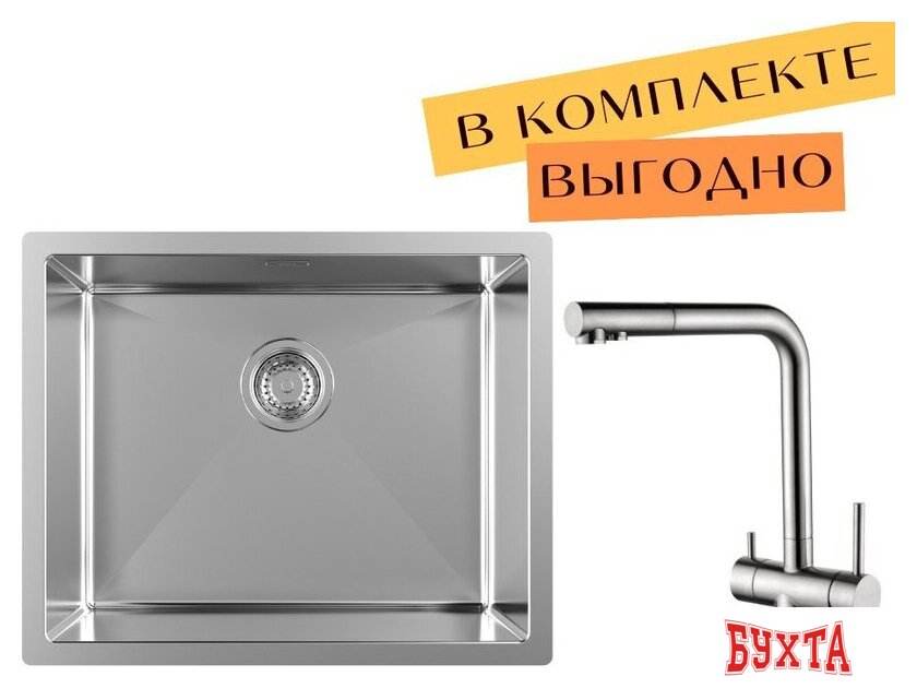 Кухонная мойка ZorG ZRN 4555 Premium + cмеситель Argos Premium Satin