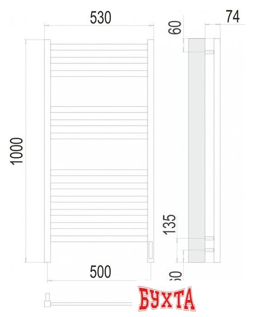 Полотенцесушитель TERMINUS Енисей П12 500x1000 (RAL 9005 черный матовый)