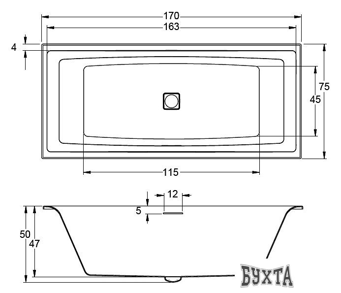 Ванна Riho Still Square Led 170x75 BR0200500K00130 (правая, без ножек)