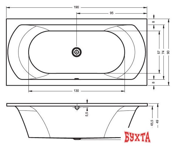 Ванна Riho Lima 190x90 (без ножек)