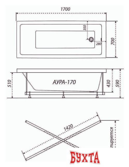 Ванна Triton Аура гидромассажная 170х70 Стандарт