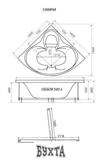 Ванна Triton Сабина 160x160 Экстра Релакс Flat (с гидромассажем)