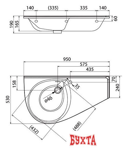 Умывальник Ravak Avocado Comfort L 95x53 [XJ9L1100000]