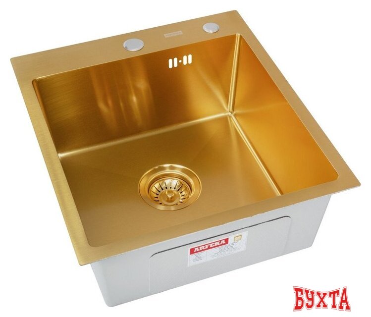 Кухонная мойка ARFEKA Eco AR мойка 450*500, коландер, дозатор Gold